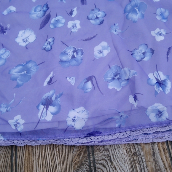 Vintage Floral Sheer Lace Trim Lined Skort Skirt - Picture 4 of 11